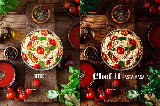 پریست لایت روم و کمرا راو تم مواد غذایی Chef 50 Food Presets