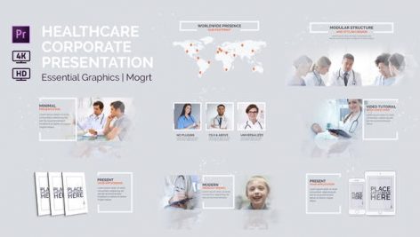 پروژه پریمیر با موزیک رزولوشن 4k موسسات بهداشتی Healthcare Corporate Presentation Essential Graphics Mogrt