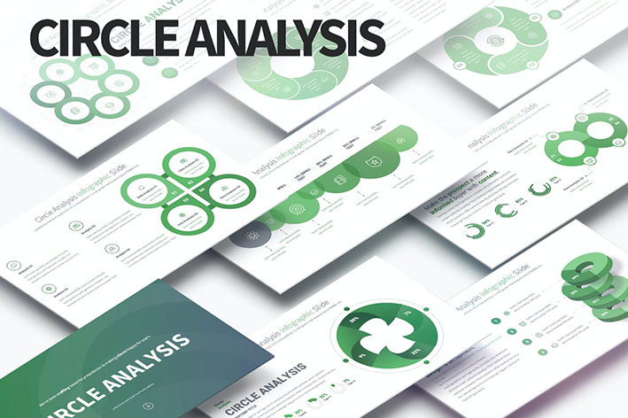 قالب حرفه ای پاورپوینت آنالیز تم دوار Circle Analysis PowerPoint Infographics Slides