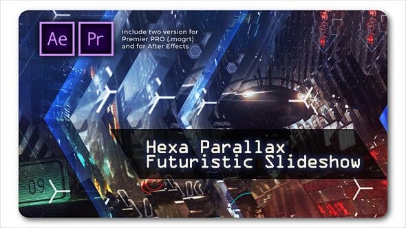 پروژه پریمیر اسلایدشو با موزیک افکت پارالاکس هشت ضلعی Hexa Parallax Futuristic Slideshow