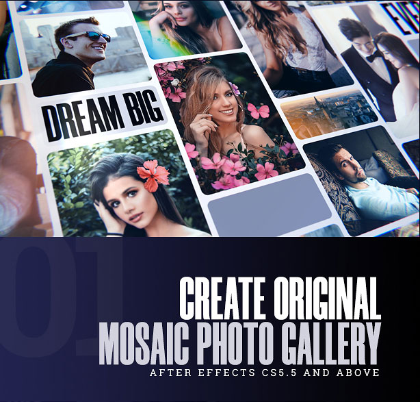 پروژه افتر افکت با موزیک گالری عکس افکت موزائیک Mosaic Photo Gallery