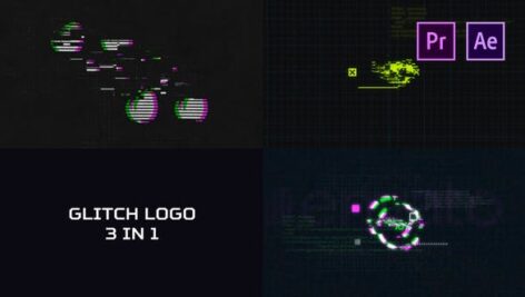 3 پروژه لوگو پریمیر با موزیک افکت نویز و قطعی گلیچ Glitch Logo Pack
