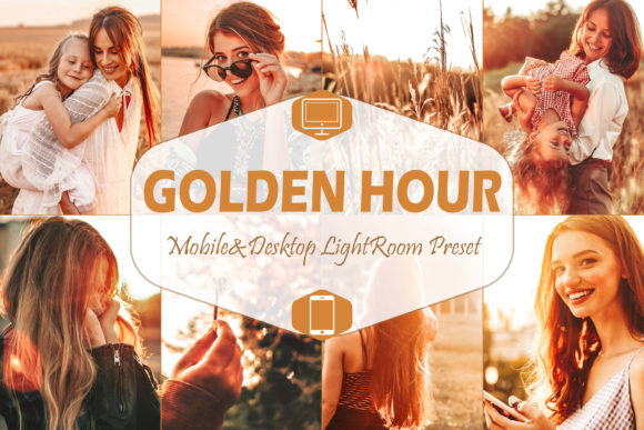 پریست لایت روم دسکتاپ و موبایل تم زمان طلایی Golden Hour Lightroom Presets Graphic