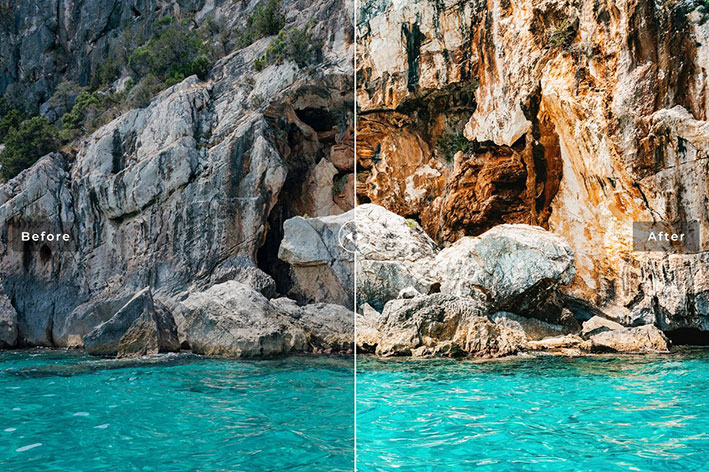 40 پریست لایت روم و پریست کمرا راو و اکشن فتوشاپ تم جزیره ساردنی ایتالیا Sardinia Pro Lightroom Presets