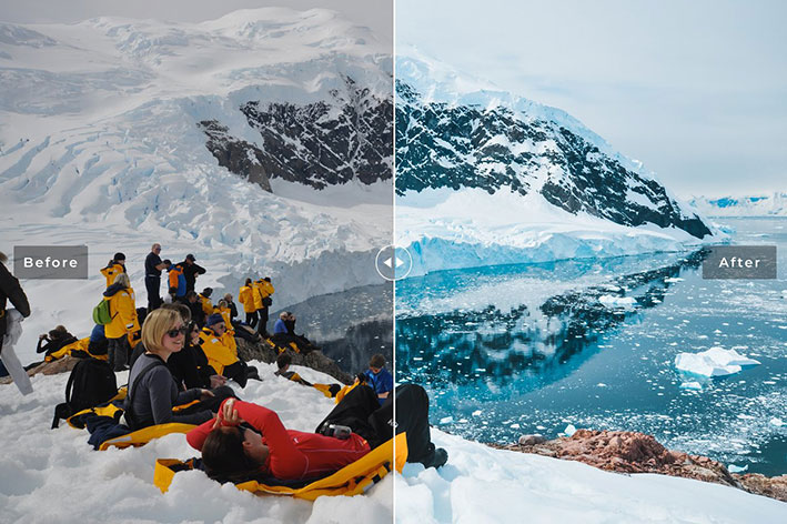 40 پریست لایت روم و پریست کمرا راو و اکشن فتوشاپ تم قطب جنوب Antarctica Pro Lightroom Presets