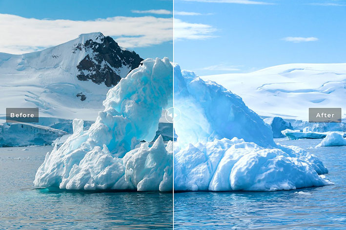 40 پریست لایت روم و پریست کمرا راو و اکشن فتوشاپ تم قطب جنوب Antarctica Pro Lightroom Presets