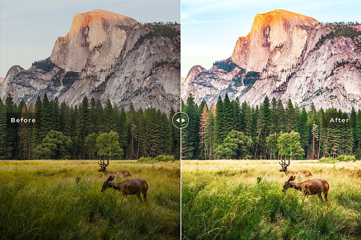 40 پریست لایت روم و پریست کمرا راو و اکشن فتوشاپ تم یوسمتی کالیفرنیا Yosemite Pro Lightroom Presets