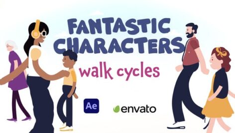 پروژه آماده افتر افکت با موزیک کاراکترهای در حال حرکت Fantastic Characters Walk Cycles