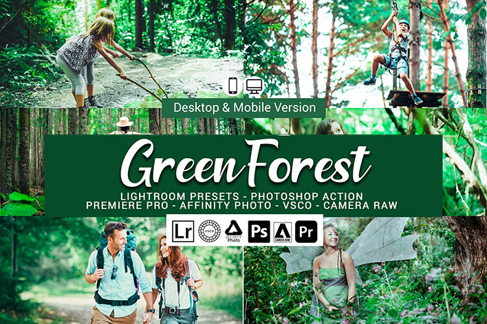 20 پریست لایت روم و اکشن فتوشاپ و لات رنگی تم جنگل سبز Green Forest Presets