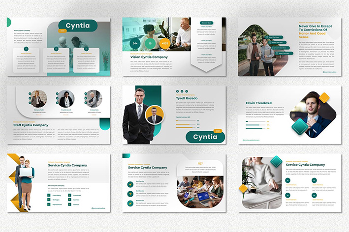قالب پاورپوینت حرفه ای تجارت و شرکت Cyntia Pitch Deck Powerpoint Template