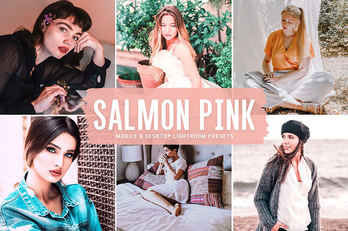 40 پریست لایت روم و پریست کمرا راو و اکشن فتوشاپ تم صورتی Salmon Pink Lightroom Presets