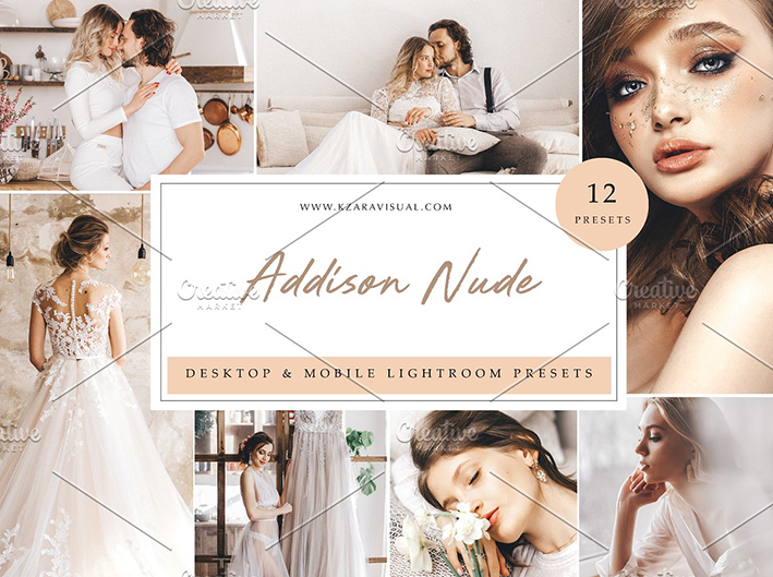 36 پریست لایت روم حرفه ای تم عاشقانه Addison Nude Lightroom Presets