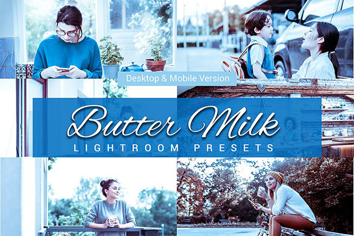 80 پریست لایت روم و کمرا راو و اکشن فتوشاپ و لات رنگی Butter milk Lightroom Presets