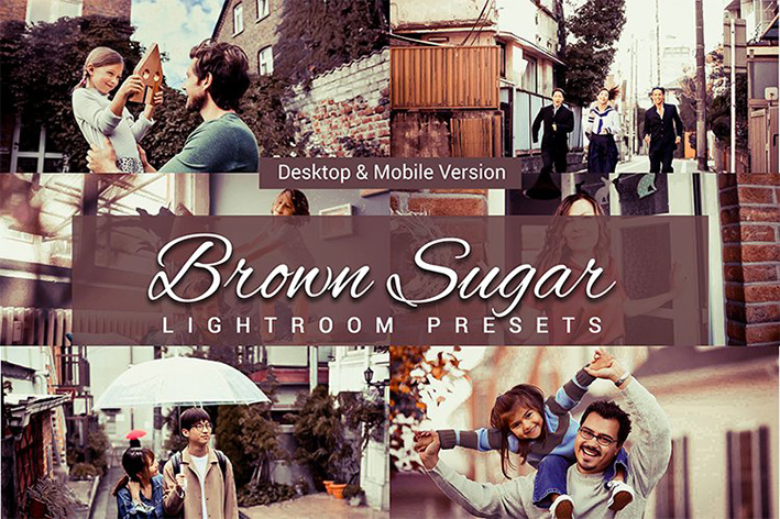 80 پریست لایت روم و کمرا راو و اکشن فتوشاپ و لات رنگی تم شکر قهوه ای Brown Sugar Lightroom Presets