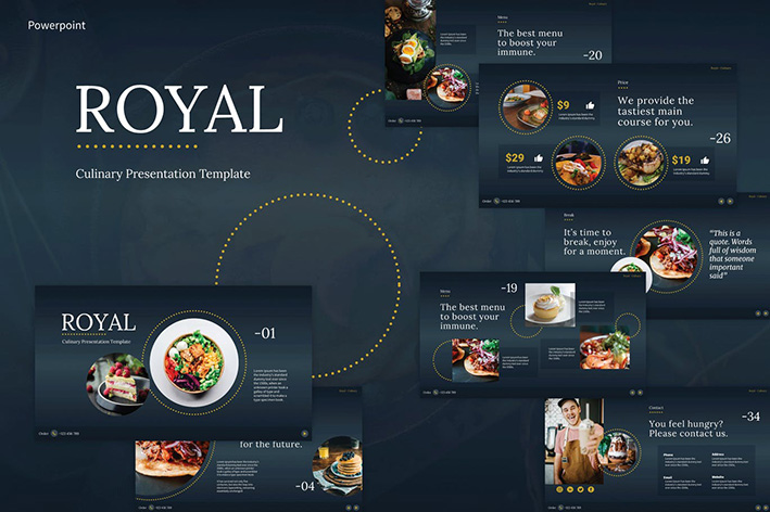 35 قالب پاورپوینت و گوگل اسلایدر تم معرفی رستوران Culinary Powerpoint Templates