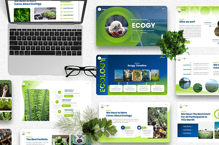 قالب پاورپوینت و گوگل اسلایدر تم محصولات ارگانیک Ecogy Ecology Environment Presentation