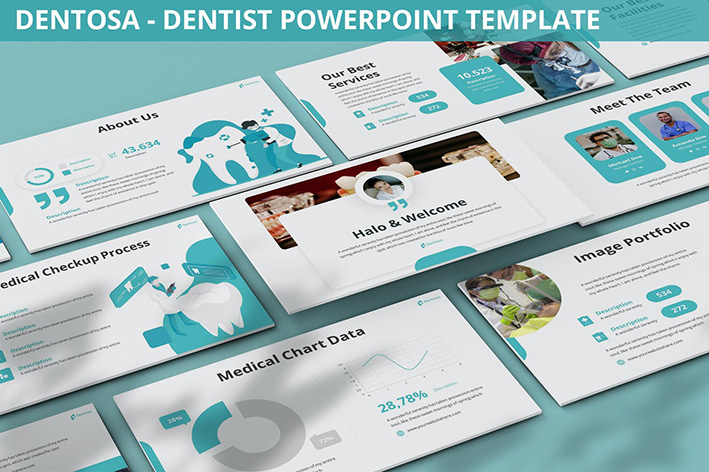قالب پاورپوینت حرفه ای تم دندانپزشکی Dentosa Dentist Powerpoint Template