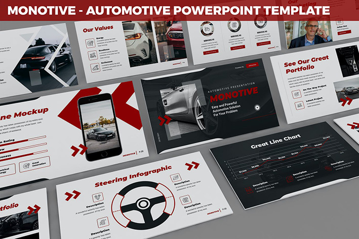 قالب پاورپوینت حرفه ای تم صنعت خودرو Monotive Automotive Powerpoint Template