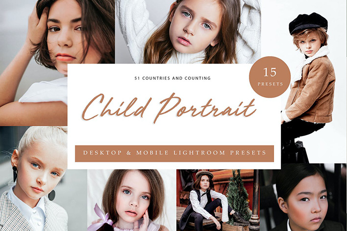 30 پریست لایت روم حرفه ای پرتره آتلیه کودک Child Portrait Lightroom Presets