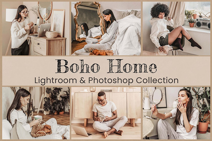 50 پریست لایت روم و پریست کمرا راو و لات رنگی Boho Home Lightroom Photoshop LUTs