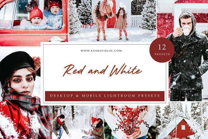 30 پریست لایت روم حرفه ای زمستان و کریسمس Red and White Lightroom Presets