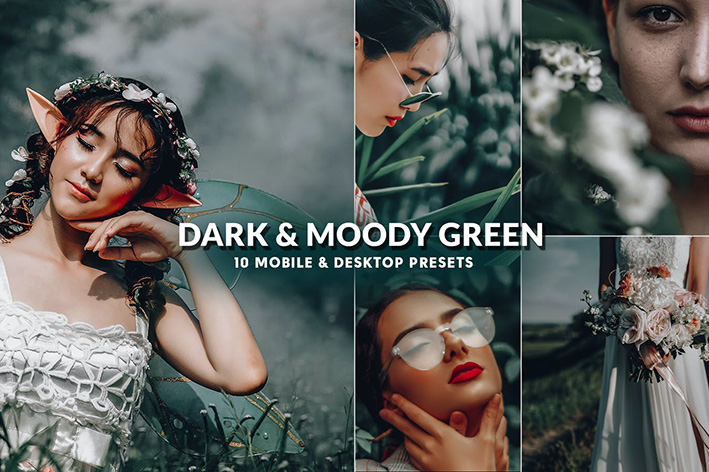 30 پریست لایت روم پرتره تم سبز تیره Dark Moody Green Professional Lightroom Presets