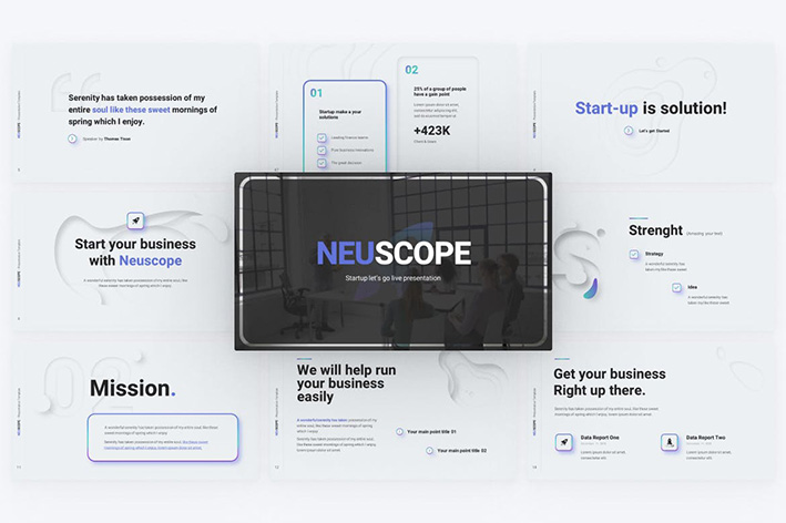 قالب پاورپوینت حرفه ای 2021 تم استارت آپ Neuscope Creative Startup PowerPoint Template