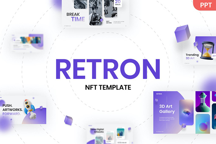 قالب پاورپوینت حرفه ای 2021 مدرن و شیک Retron NFT Modern PowerPoint Template