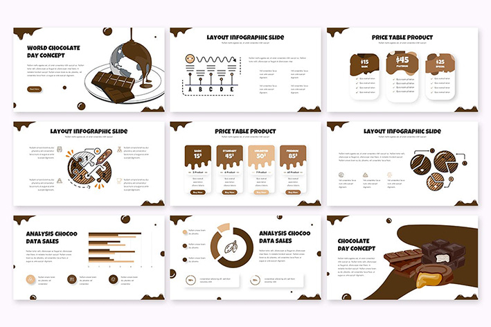 قالب پاورپوینت حرفه ای تم صنعت غذایی و شکلات Chocoo Powerpoint Template