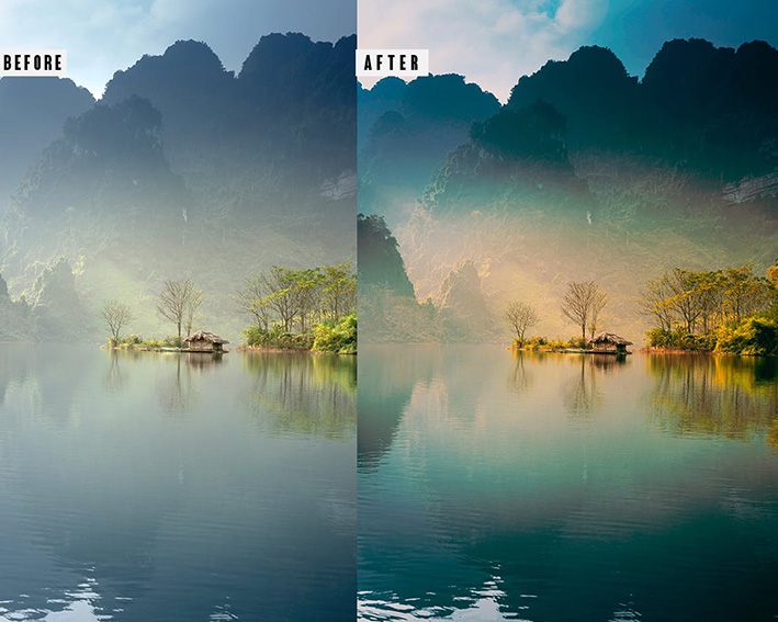 9 پریست لایت روم و اکشن فتوشاپ تم دریاچه Lake Life Photoshop Action Lightrom Presets