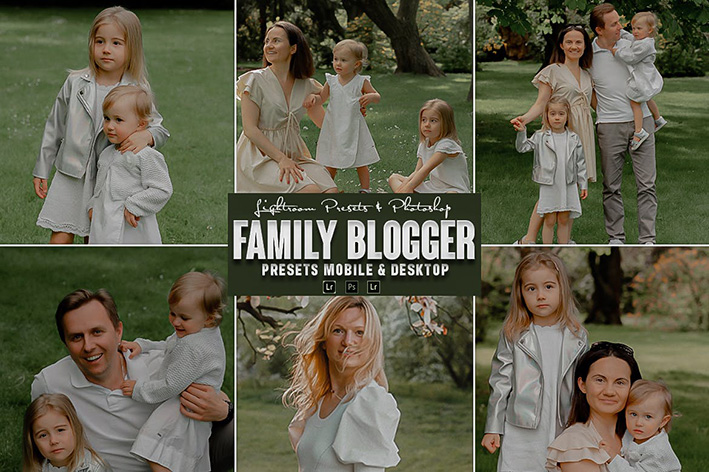 9 پریست لایت روم و اکشن فتوشاپ تم عکس خانوادگی Family Moody Photoshop Action Lightrom Presets