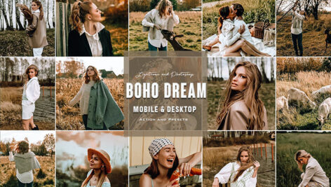 9 پریست لایت روم پرتره سینمایی و اکشن فتوشاپ Boho Dream Photoshop Actions Lightroom Presets