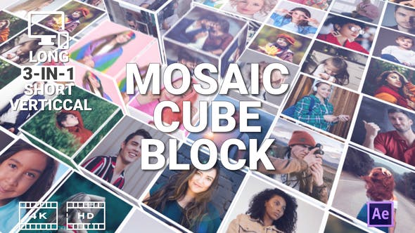 پروژه افتر افکت لوگو رزولوشن 4K با موزیک 2022 افکت مکعب Mosaic Cube Block