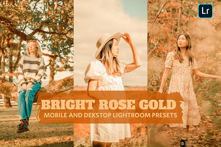 14 پریست لایت روم 2022 تم رز طلایی روشن Bright Rose Gold Lightroom Presets
