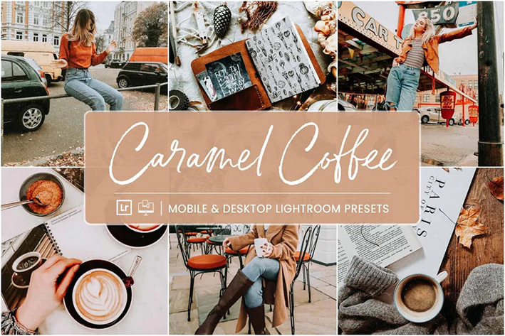 10 پریست لایت روم 2022 حرفه ای تم رنگی شکلاتی Caramel Coffee Preset Collection