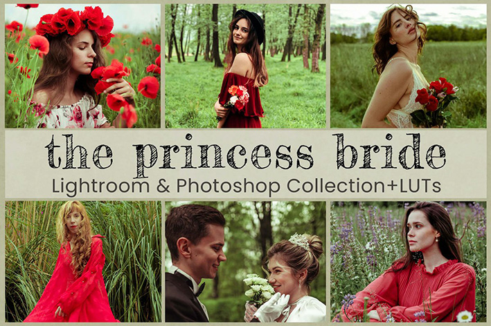 32 پریست لایت روم و اکشن فتوشاپ و لات رنگی تم پرنسس Princess Bride Lightroom Presets