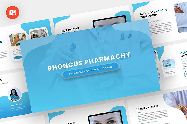 قالب آماده پاورپوینت 2022 حرفه ای تم پزشکی Rhoncus Pharmachy Powerpoint Template