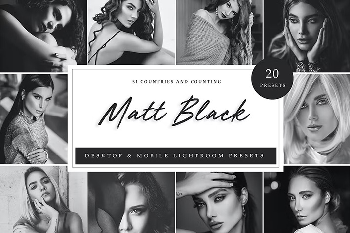 60 پریست لایت روم 2022 حرفه ای تم مات سیاه سفید Lightroom Presets Matte Black