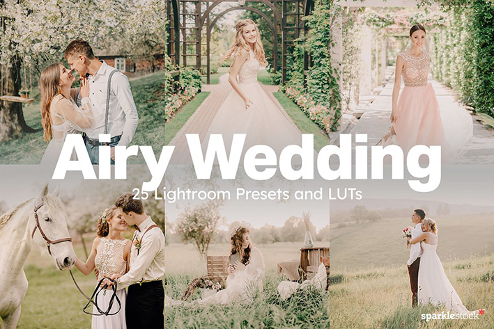 100 پریست لایت روم و لات رنگی عکس عروسی Airy Wedding Lightroom Presets LUTs