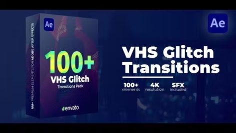 ۱۰۰ ترانزیشن ۲۰۲۳ افتر افکت حرفه ای تم نویز VHS Glitch Transitions