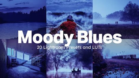 80 پریست لایت روم و لات رنگی تم سینماتیک آبی Moody Blues Lightroom Presets and LUTs